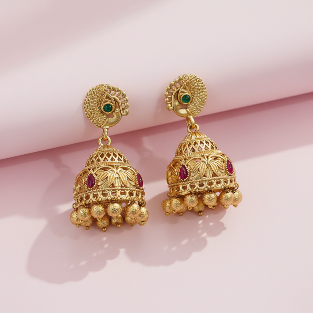 Golden Peacock Matte Jhumka