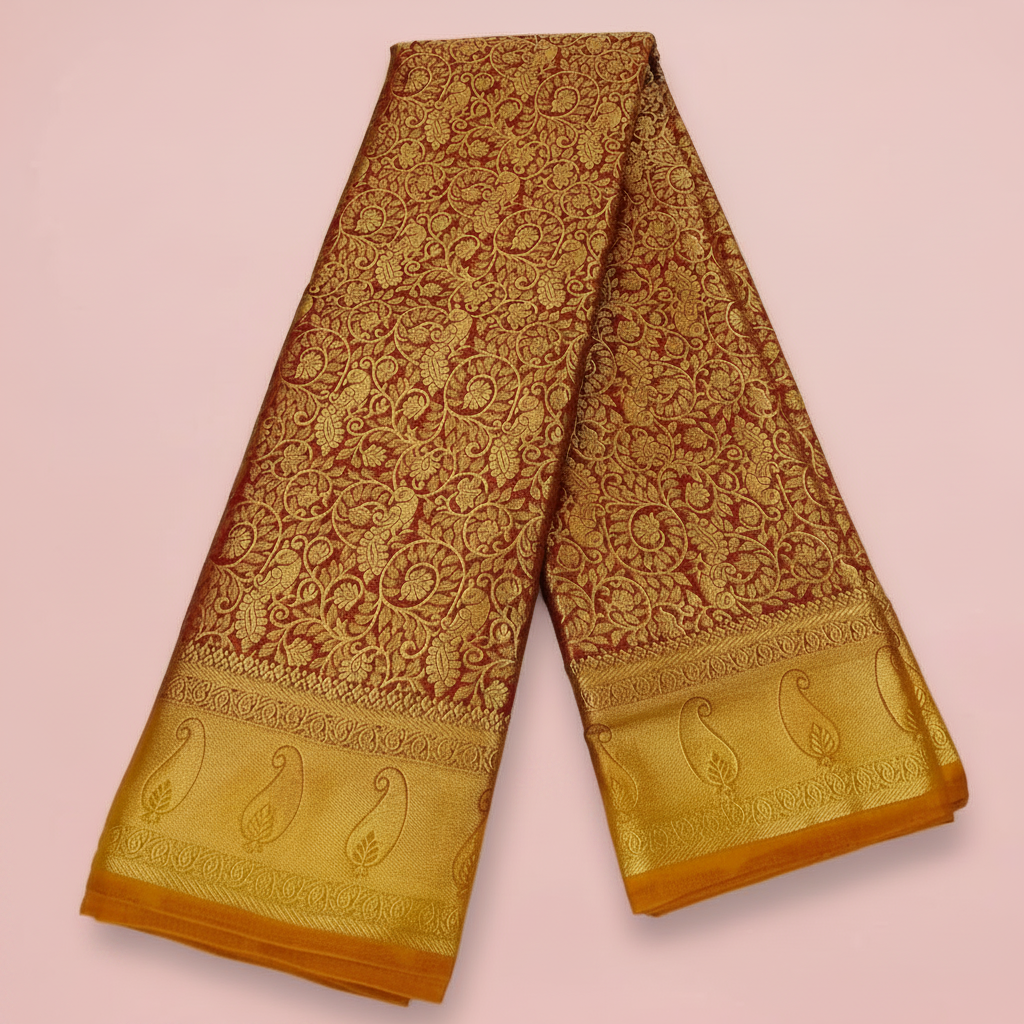 Golden Red Banarasi Saree