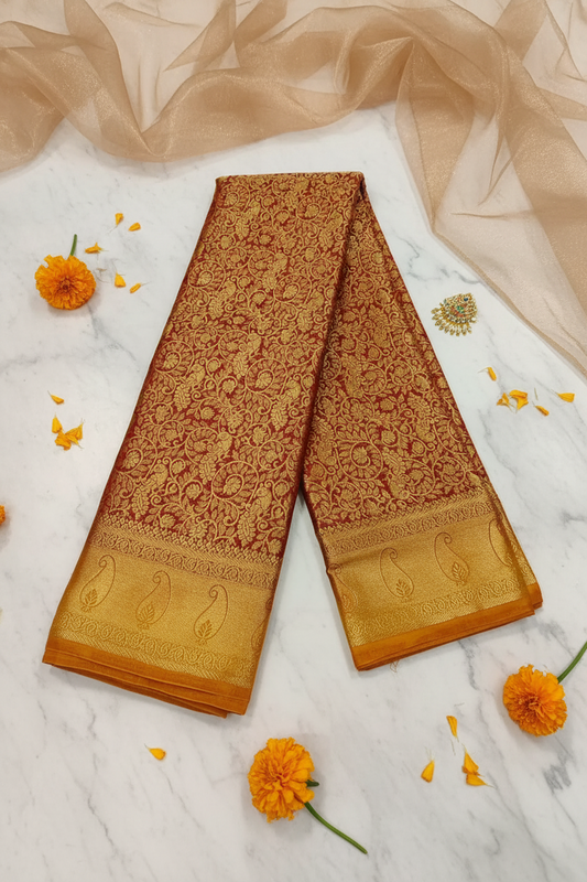 Golden Red Banarasi Saree