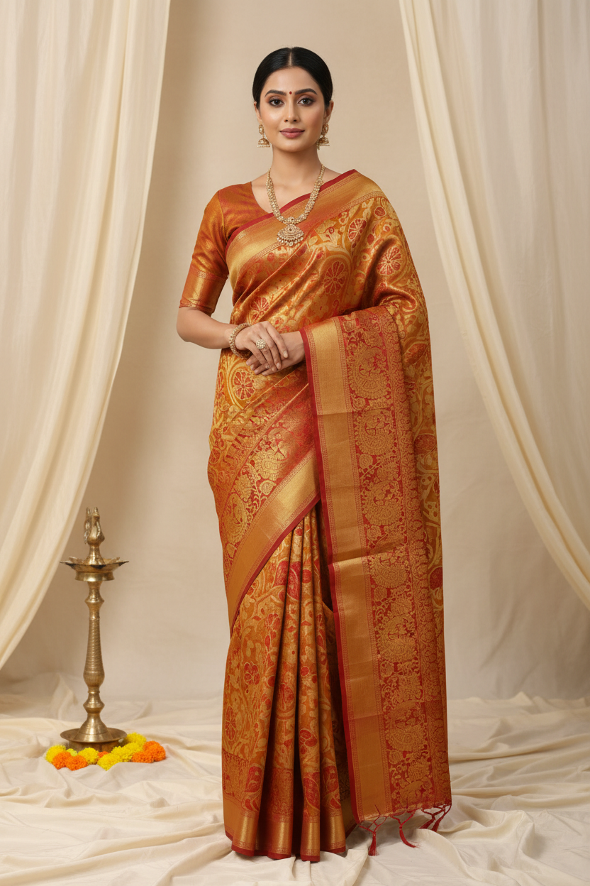 Golden Red Glow Saree 
