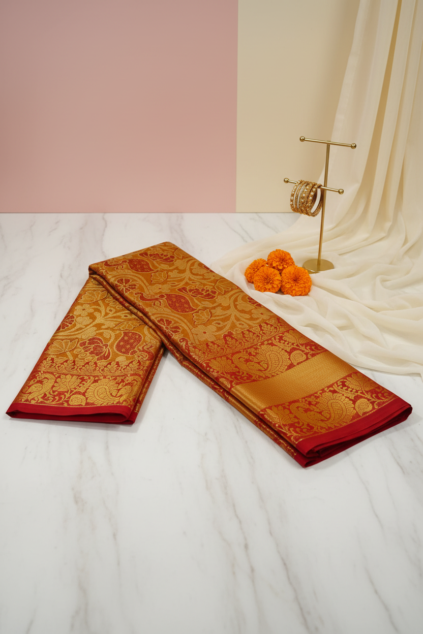 Golden Red Tissue Saree 