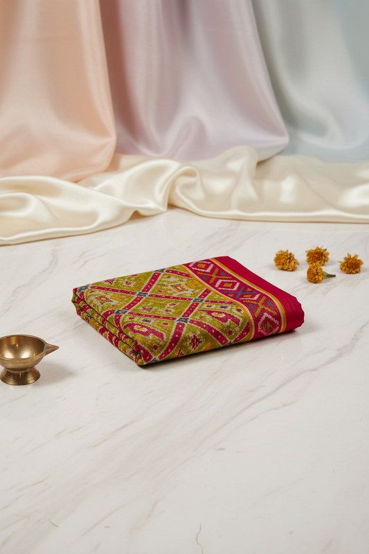 Green-red Fancy Cotton Saree