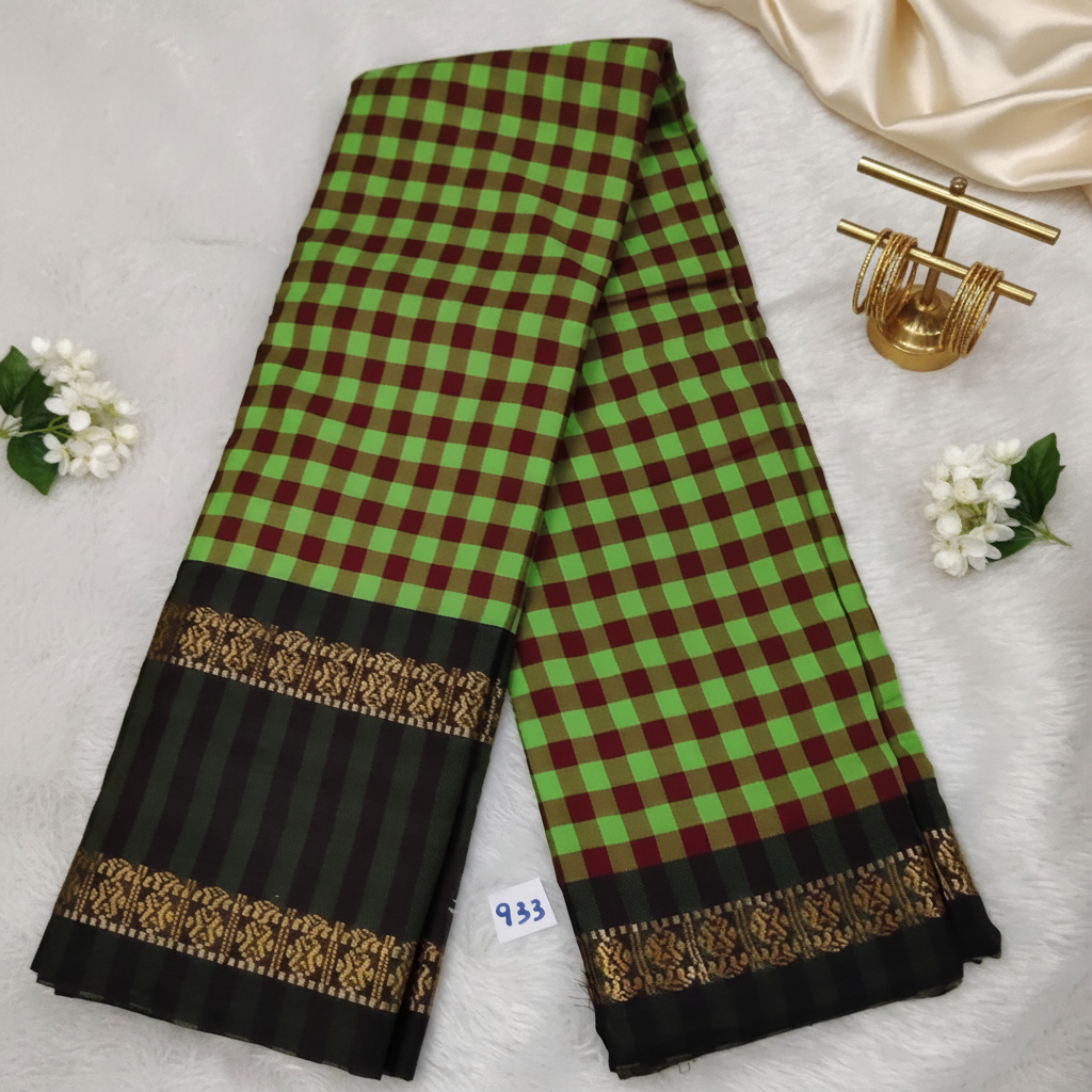 Green Checked Saree