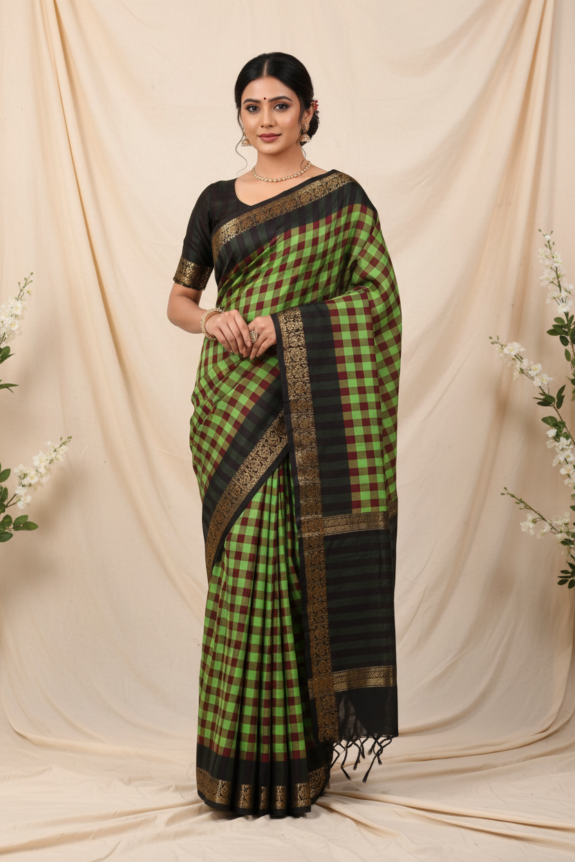 Green Checked Saree