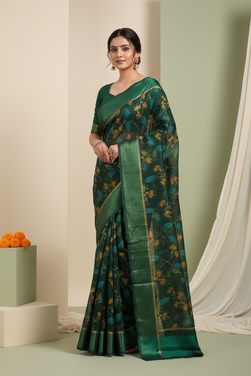 Green Floral fancy saree