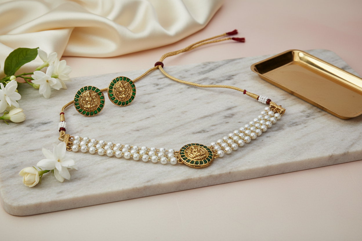 Green Lakshmi Pearl Choker