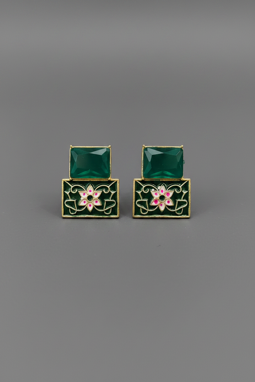 Green Meenakari Earrings