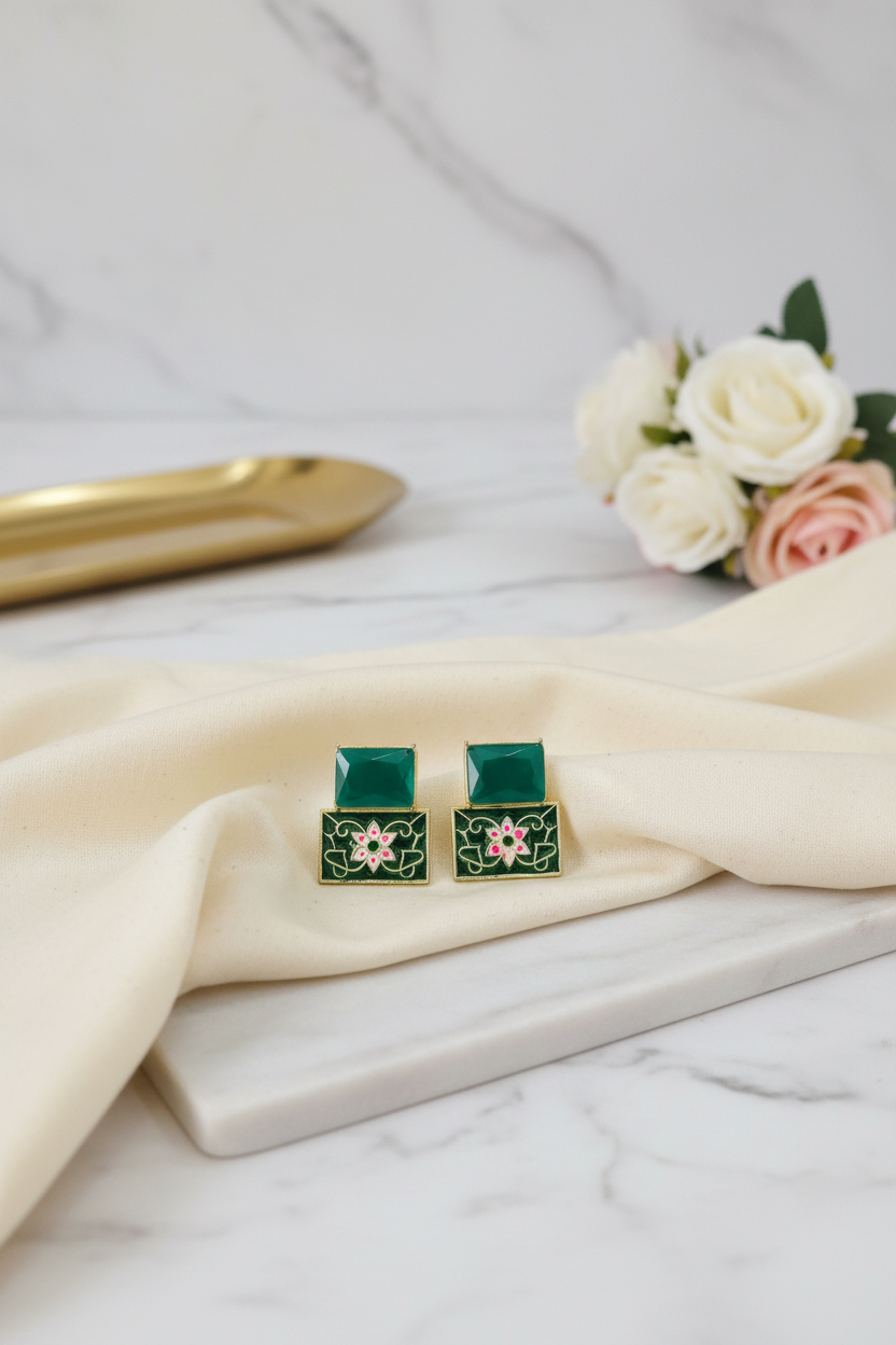 Green Meenakari Earrings
