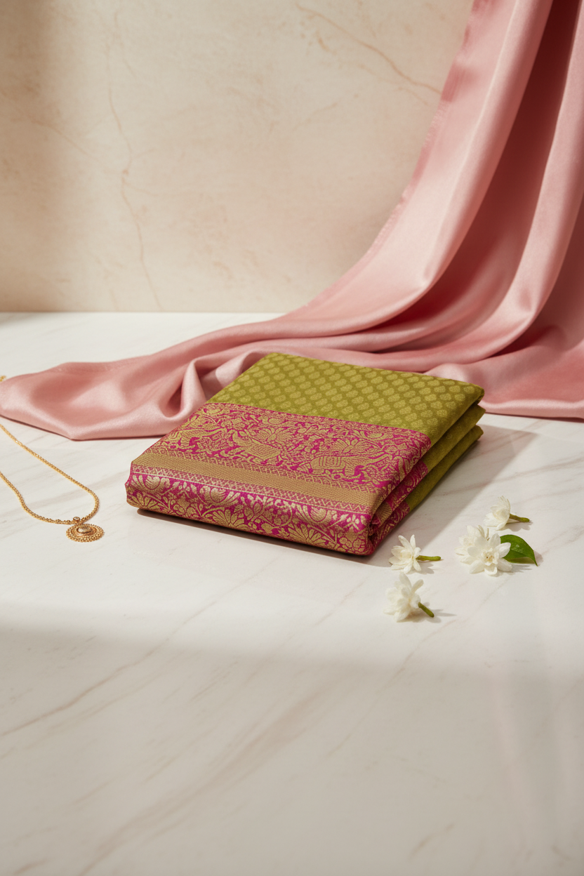 Green Pink Tissue Saree