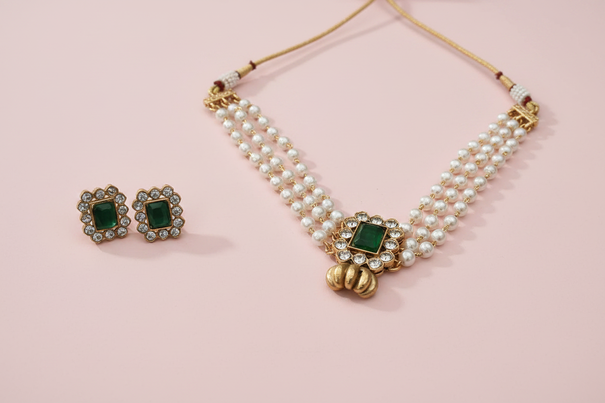 Green Stone Pearl Choker
