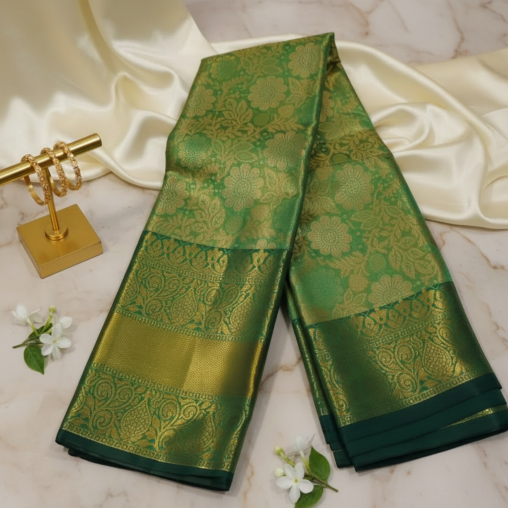 Green Tissue Glow Saree 