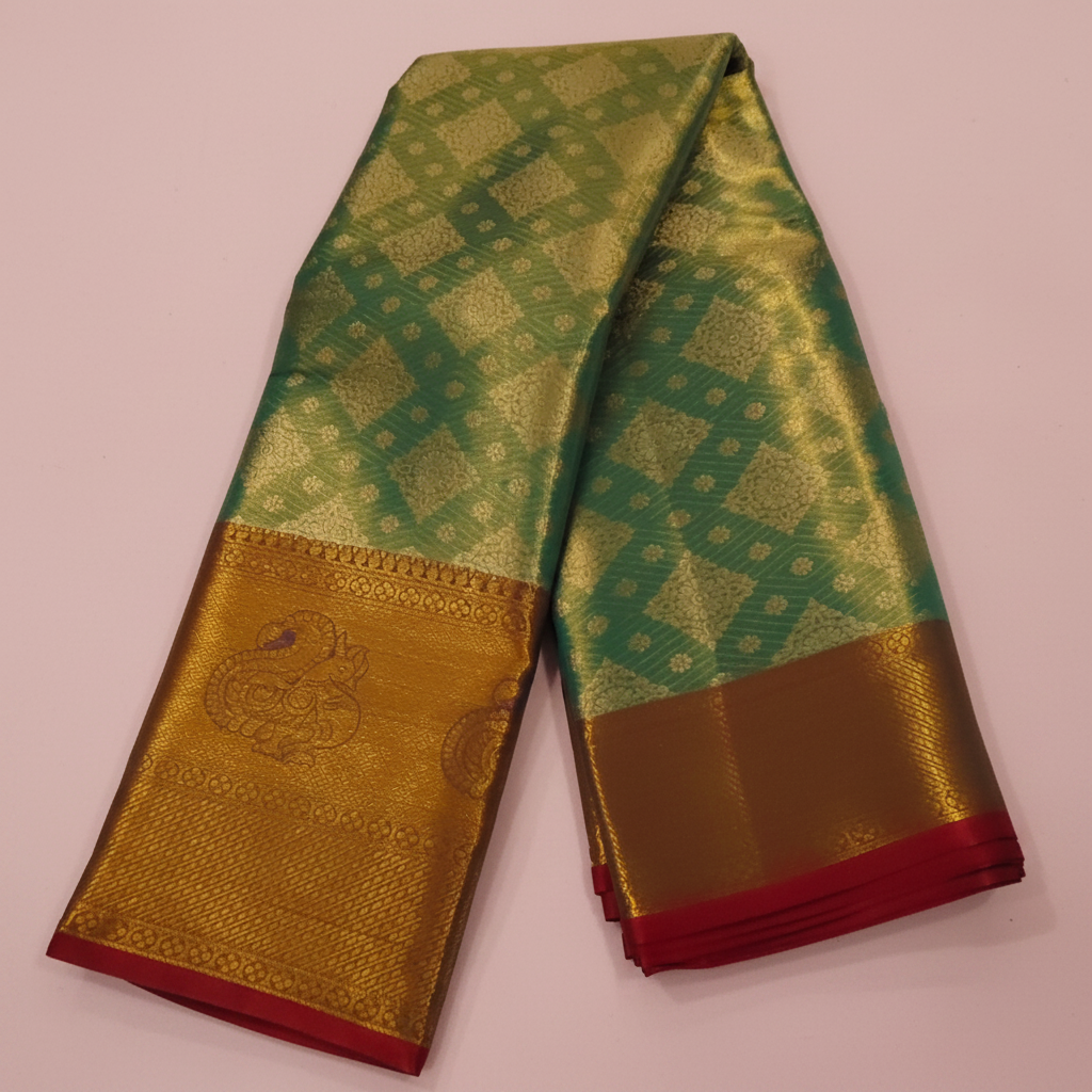 Golden Green Tissue Saree