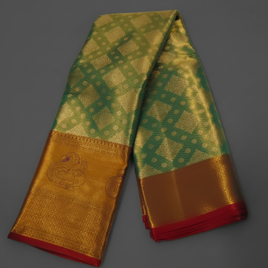 Golden Green Tissue Saree