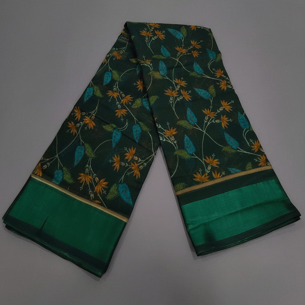 Green floral cotton saree