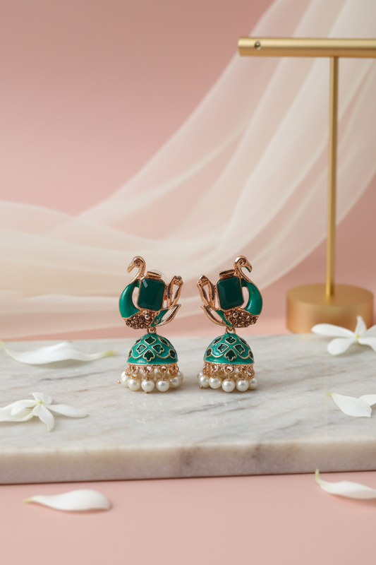 Greenish Blue Meenakari Jhumkas 