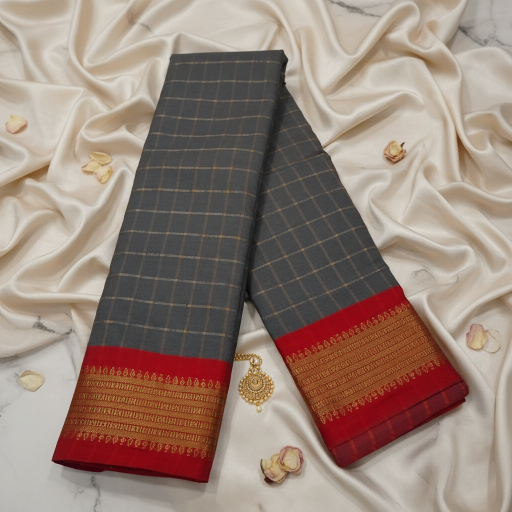 Grey Chettinadu Silk Saree