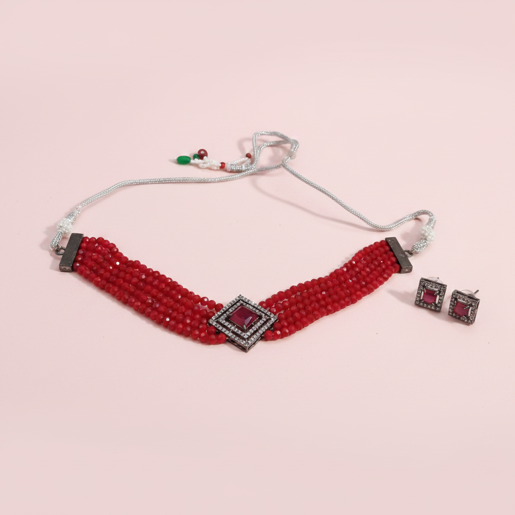 Red Diamond Beads Choker
