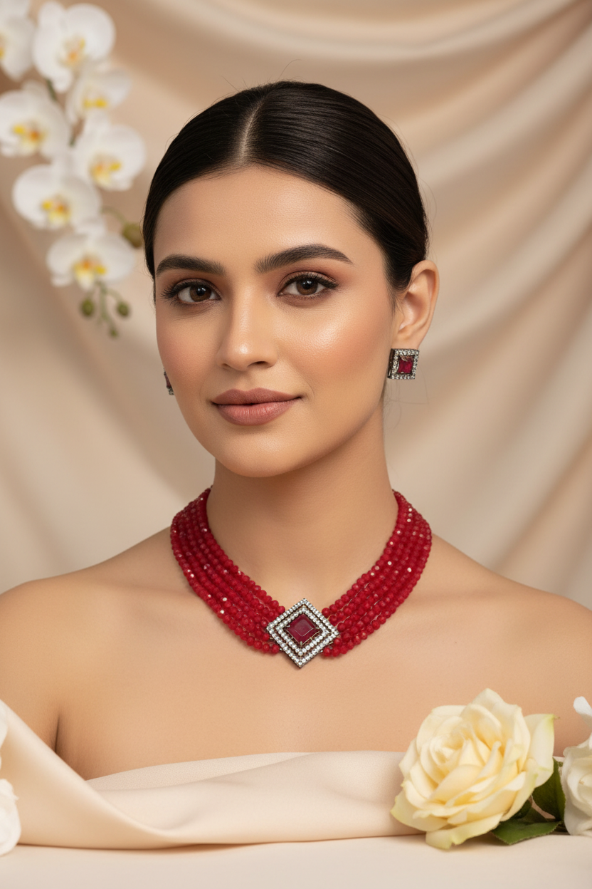 Red Diamond Beads Choker