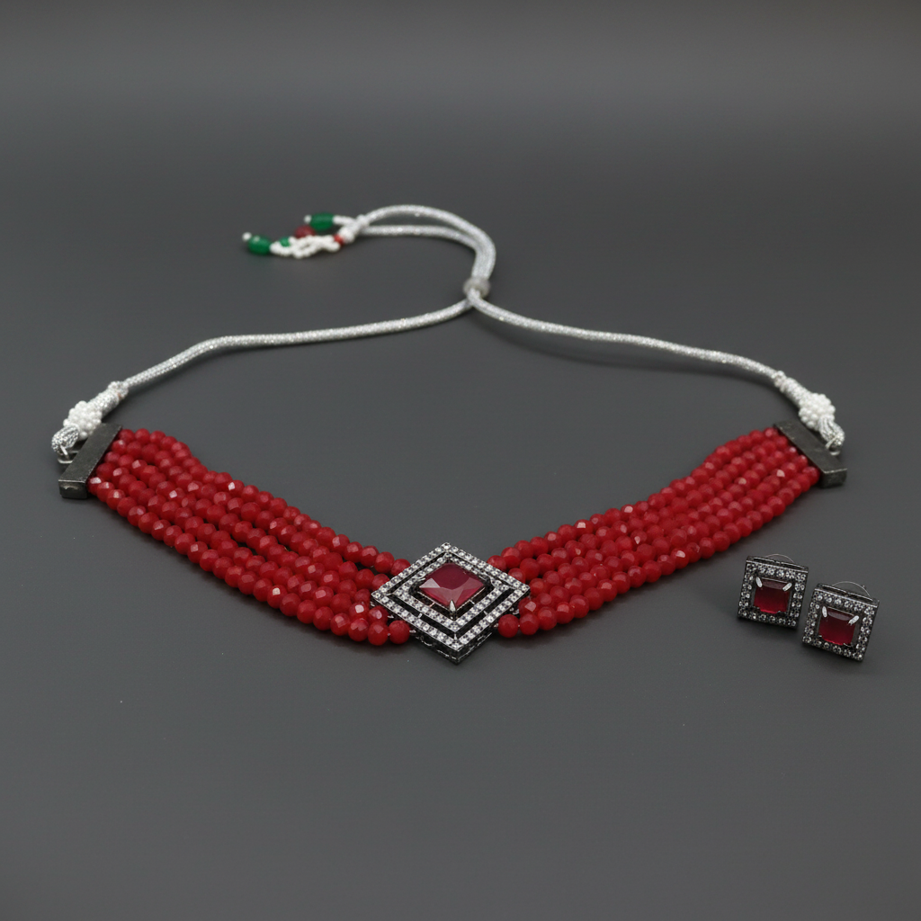 Red Diamond Beads Choker