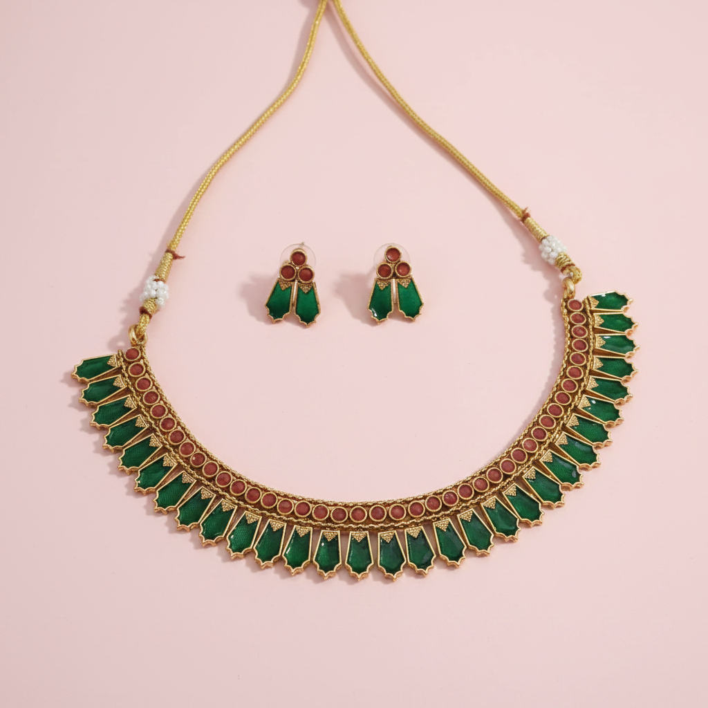 Red & Green Palak Necklace