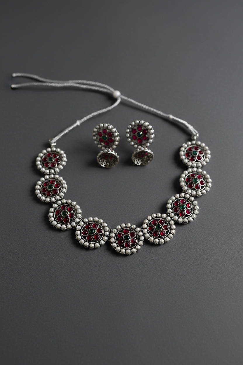 Red Oxidised Kemp Necklace