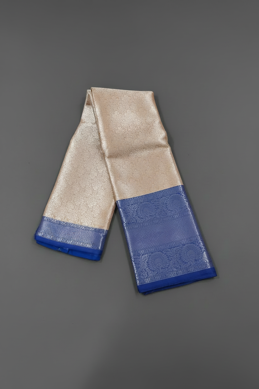 Blue Border Silver Saree