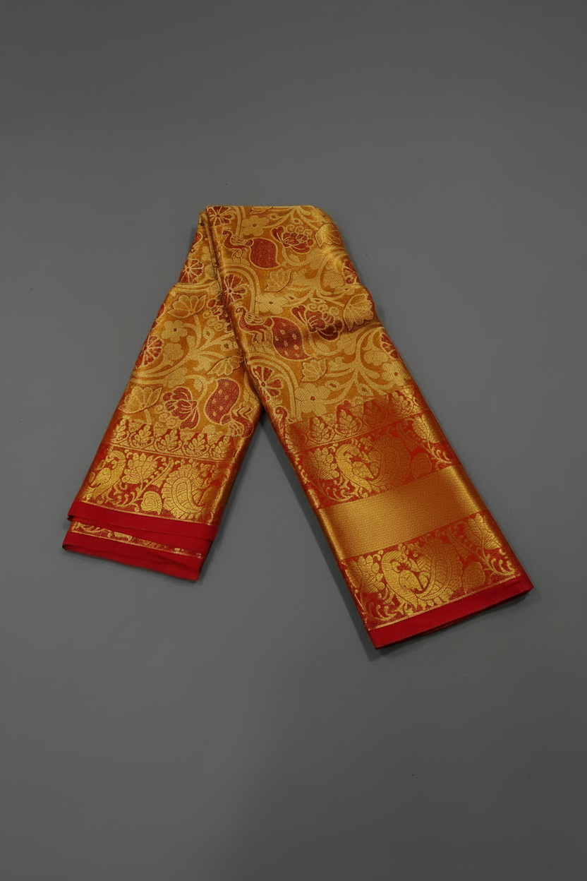 Golden Red Glow Saree