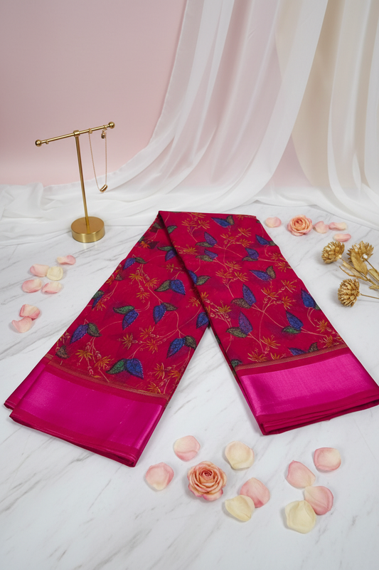 Red Leaves Cotton Saree