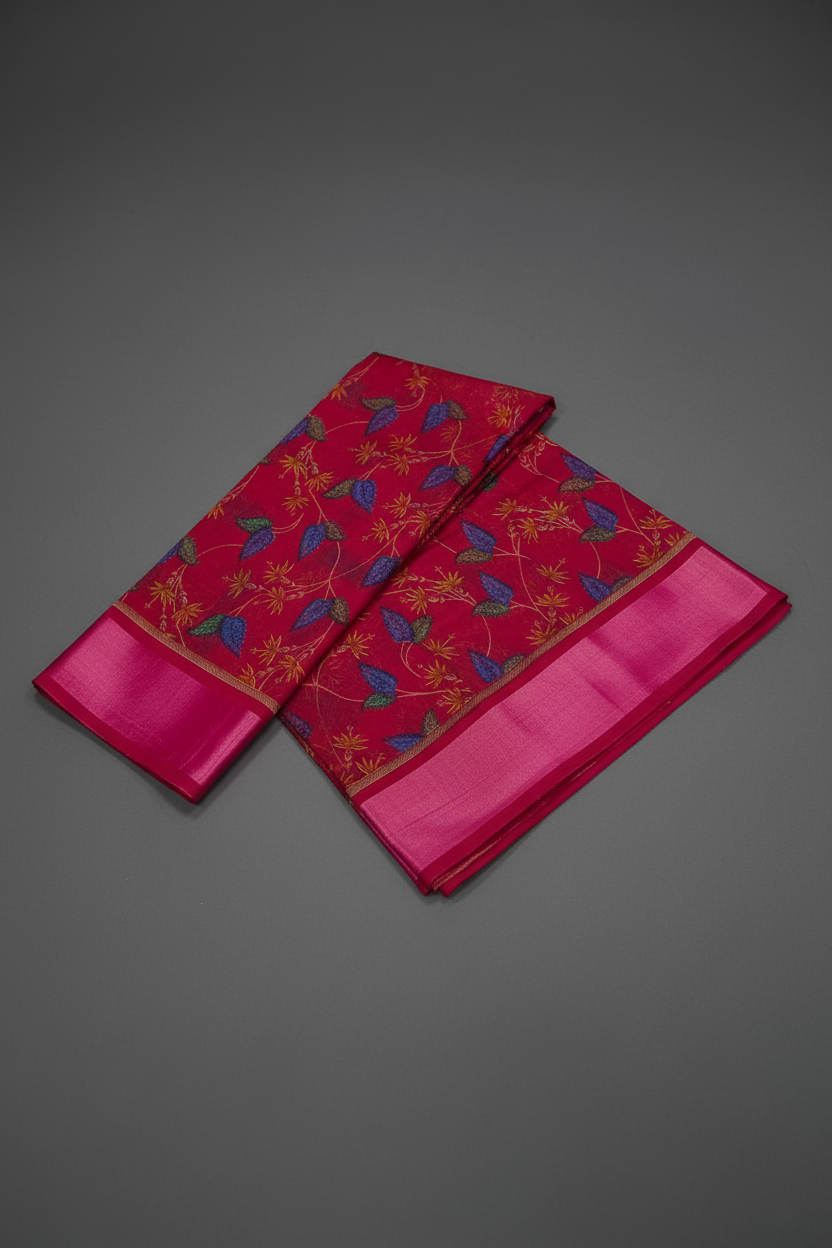 Red Leaves Cotton Saree