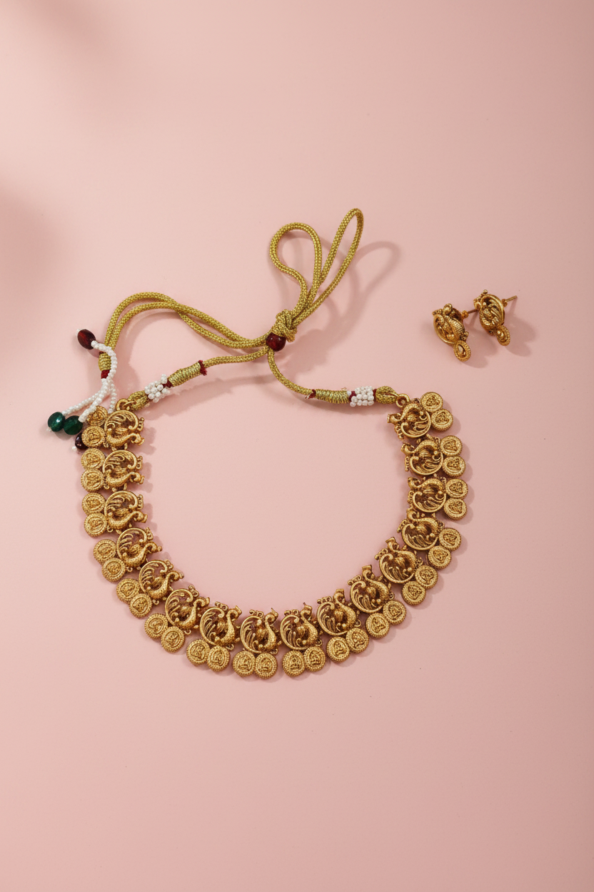 Lakshmi coins peacock necklace 