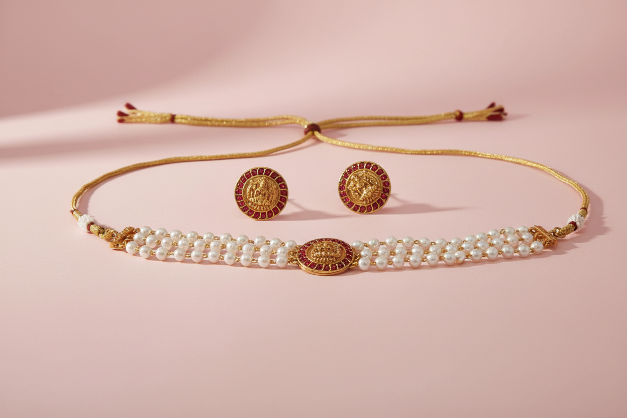 Lakshmi Red Pearl matte Choker 