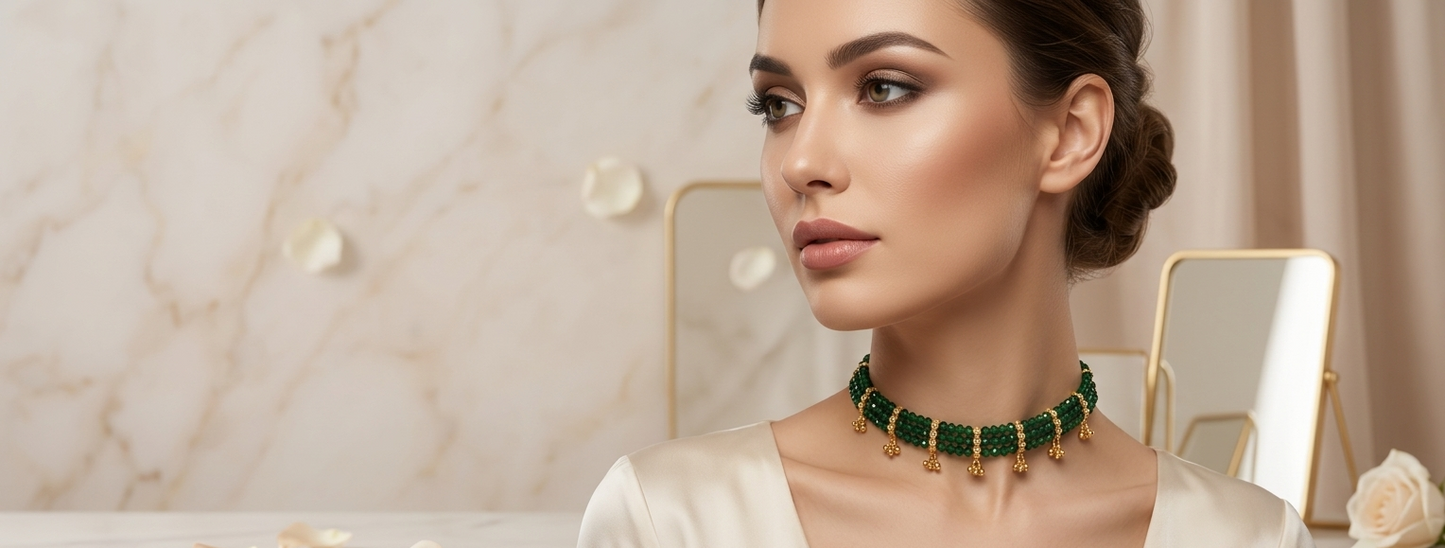Green Crystal Beads Choker