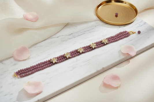 Maroon Crystal Floral Choker