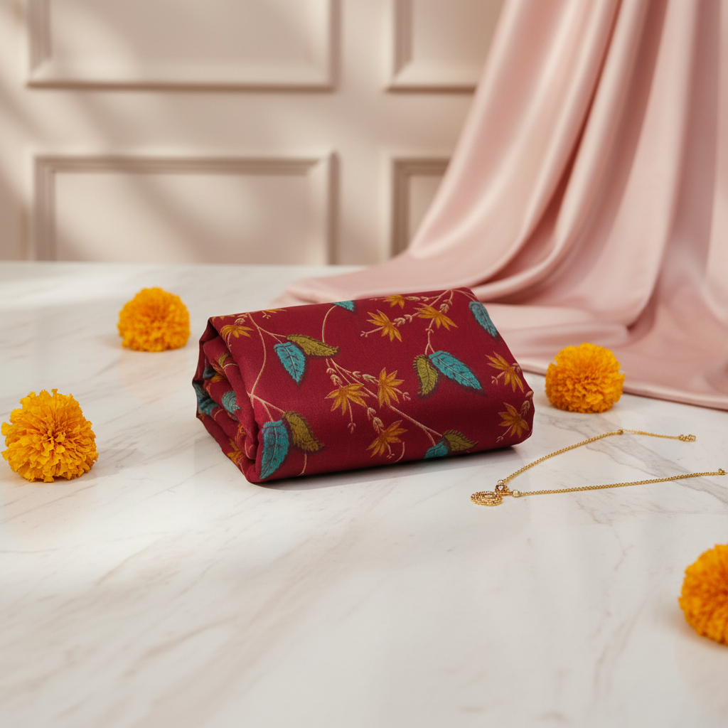 Maroon Floral Cotton Saree