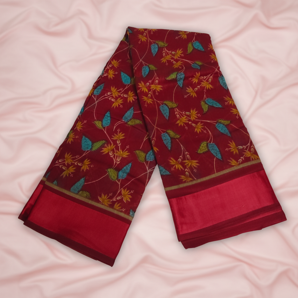 Maroon Floral Cotton Saree