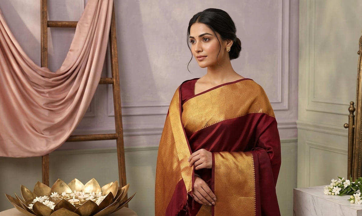 Maroon Pallu Drape Saree
