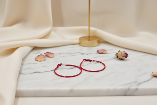 Maroon hoop earrings 