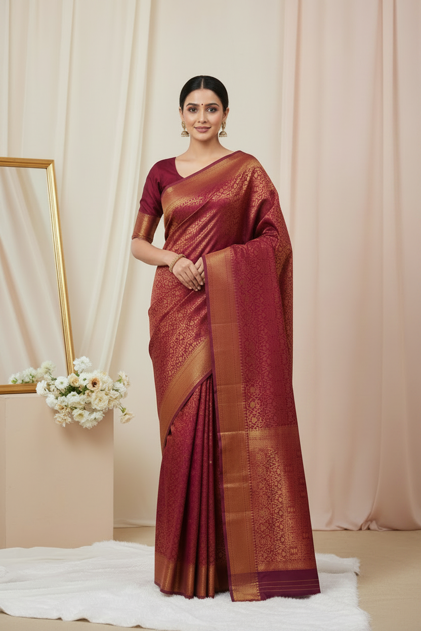 Maroon saree drape magic 