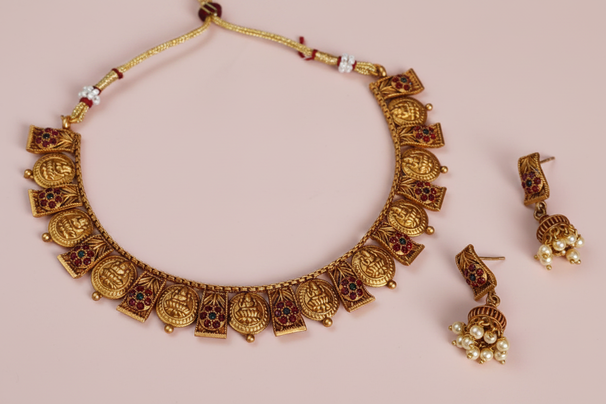 Matte Lakshmi Coin Necklace
