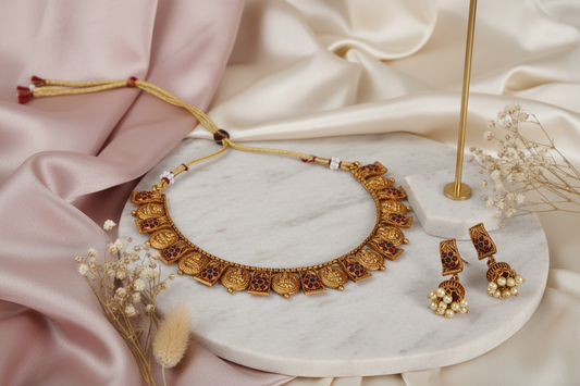 Matte Lakshmi Coin Necklace