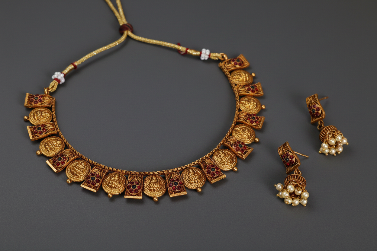 Matte Lakshmi Coin Necklace
