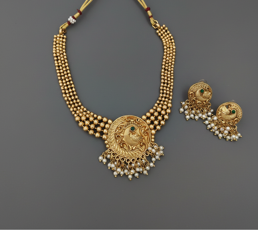 Peacock Matte Beads Choker