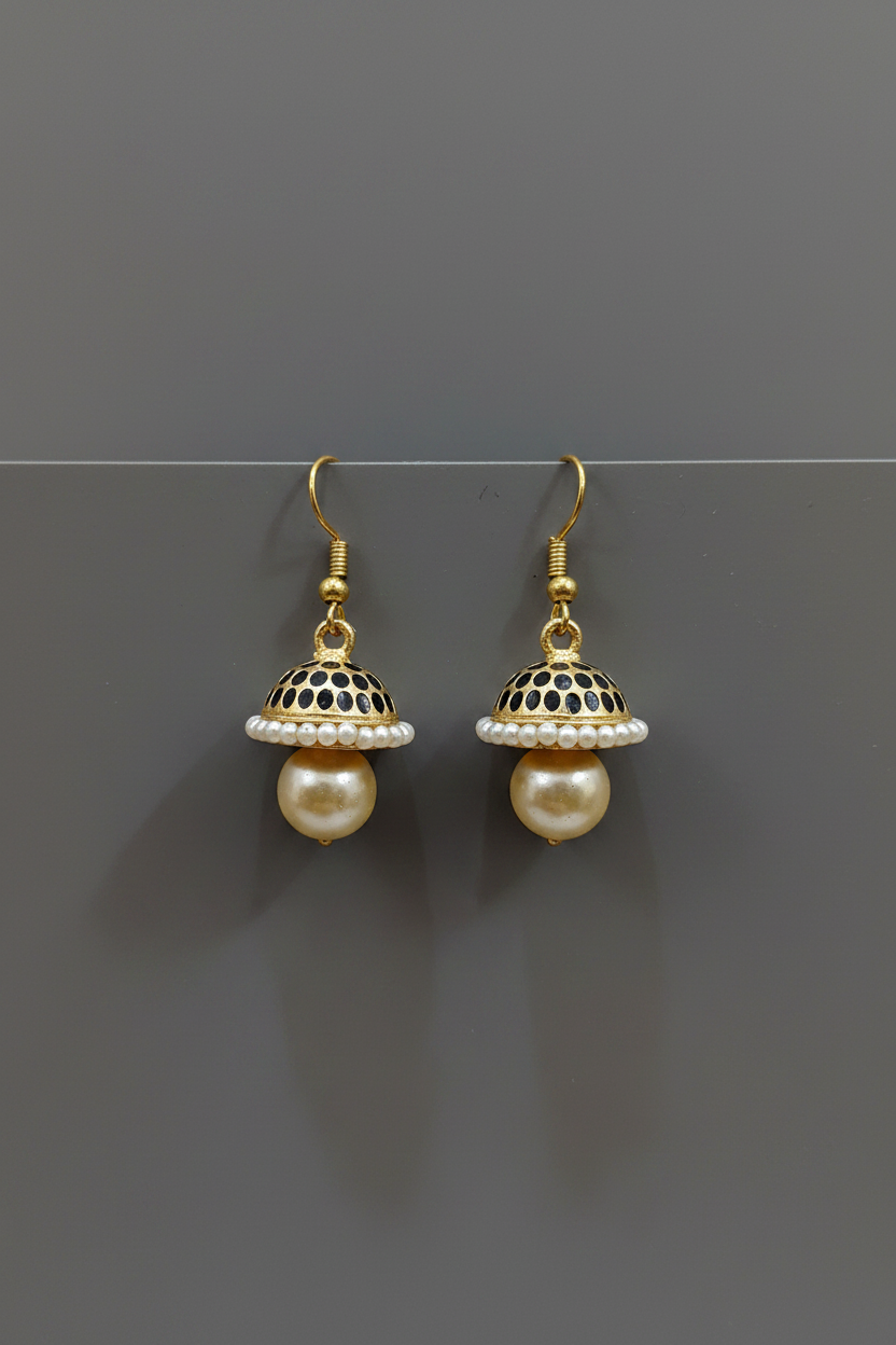 Meenakari Jhumkas Earrings Pearl 