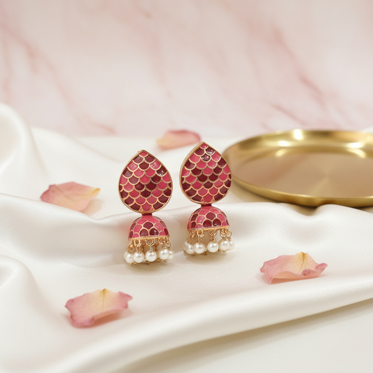 Meenakari Leaf Shaped Jhumka 