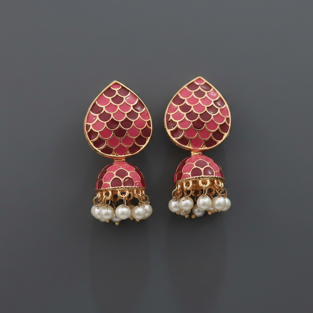 Meenakari Leaf Shaped Jhumka 