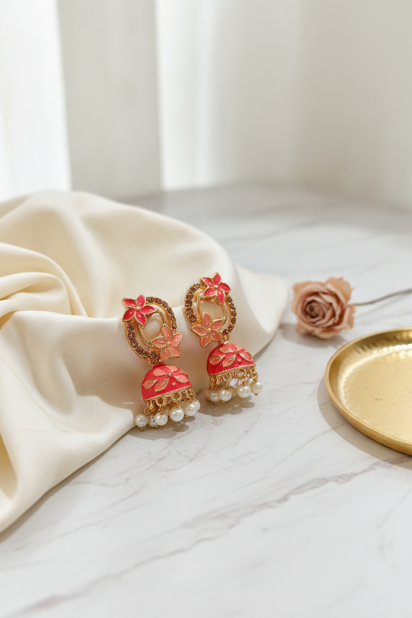 Meenakari Peach Earrings 