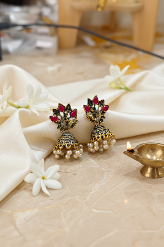 Meenakari Peacock Jhumkas 