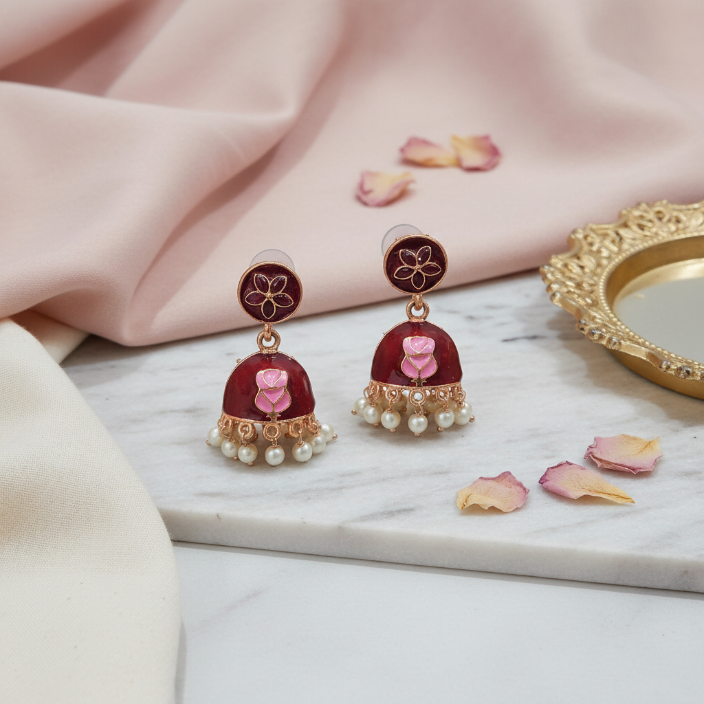 Meenakari Pearl Drop Earrings