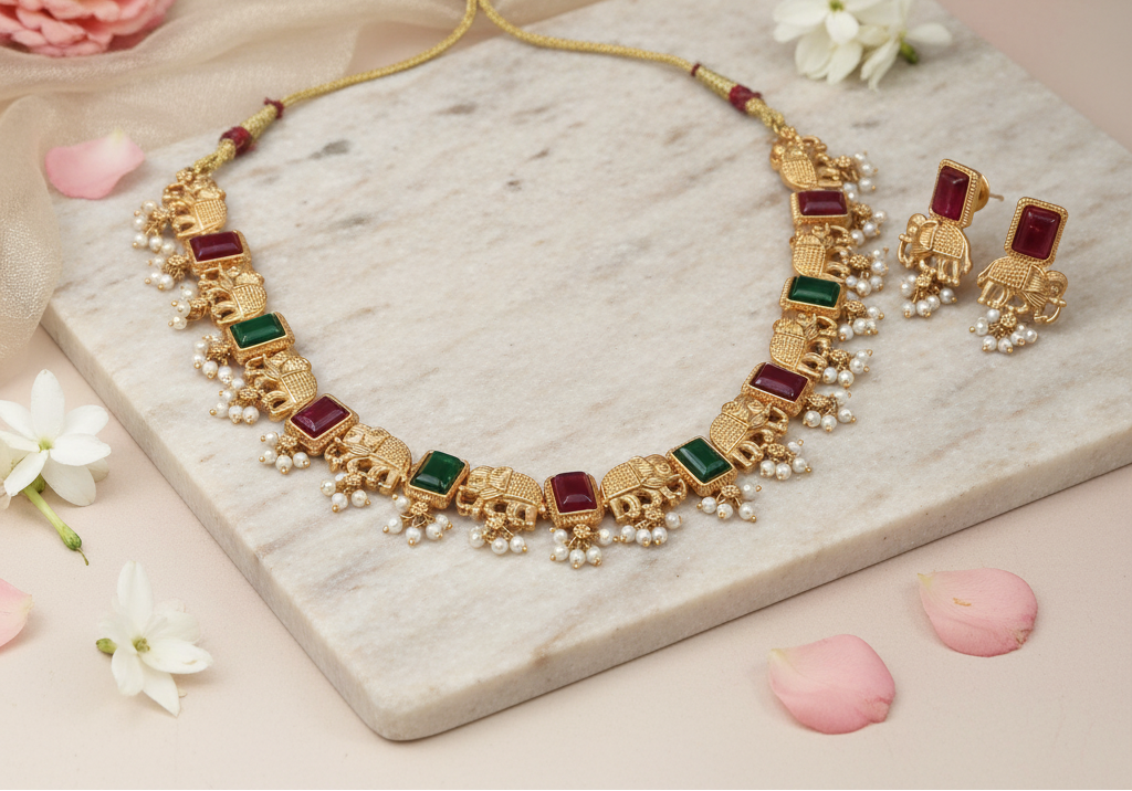 Multi Elephant Kemp Necklace