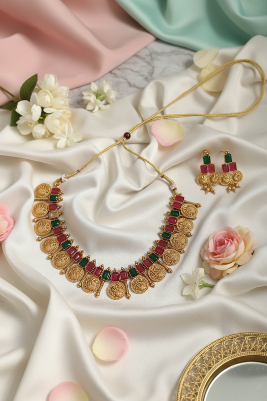 Multi Peacock Coin Necklace 